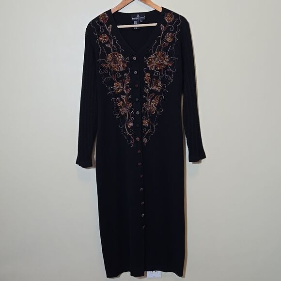 Vintage Carole Little Floral Embroidered Wool Blend Sweater Dress Petite Medium - Picture 2 of 16